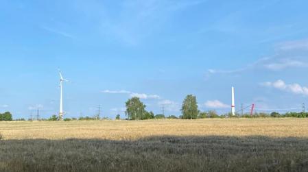 Feld mit Windrädern