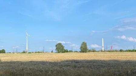 Feld mit Windrädern