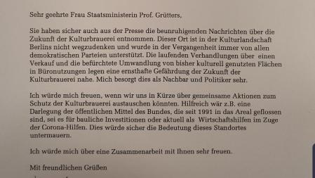 Brief an die Staatsministerin